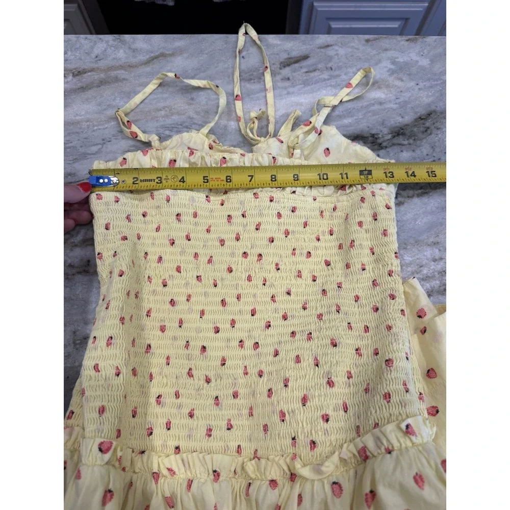 Free People Yellow Strawberry Small Sundress Midi Smocked Coquette Cottage Core